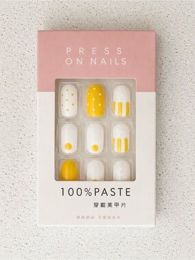 100% Paste Press-On Nails in Yellow & White - Polka Dot & Stripe Set